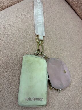 lululemon Cream and Pink Dual Pouch Wristlet Keychain